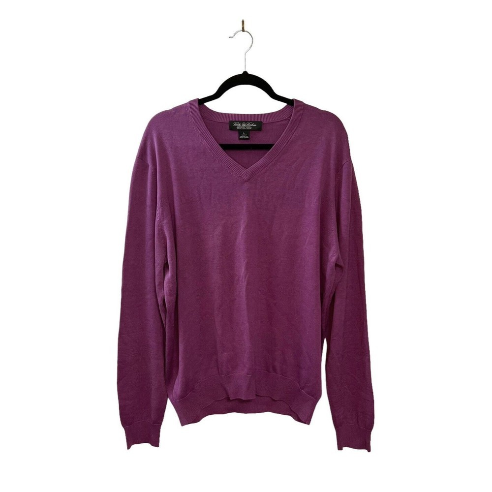Brooks Brothers Country Club Mens Large Purple Silk Blend V Neck Knit Sweater